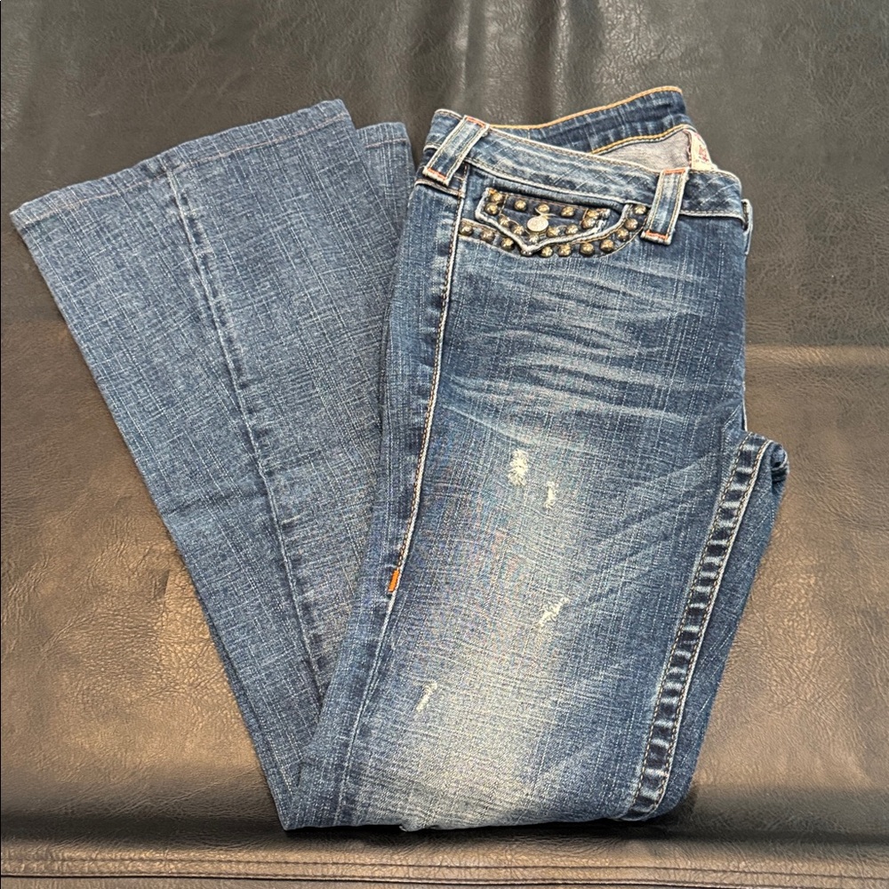 True Religion Blue Boot Cut Jeans with Studded Accents